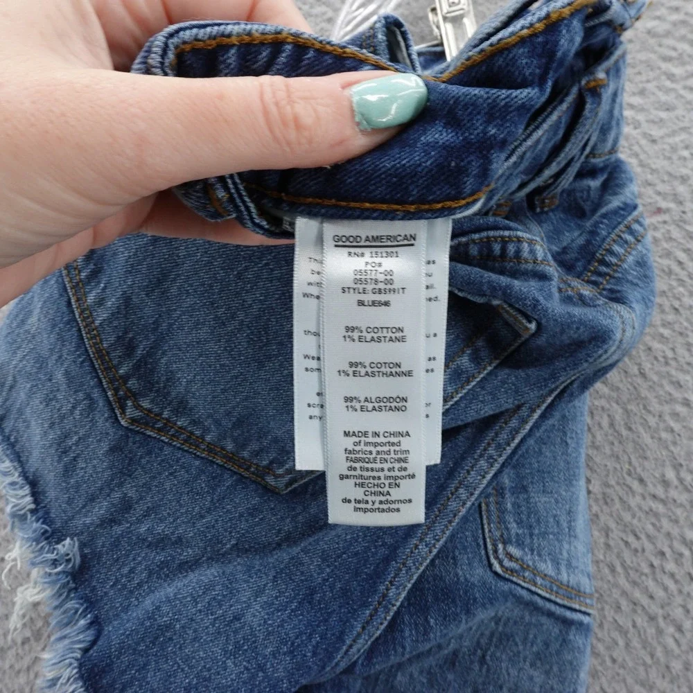 Good American Bombshell Denim Jean Shorts 6 28 Blue Womnens High Rise Distressed